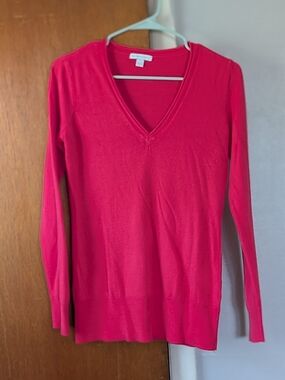 New York & Company Hot Pink V-Neck Long Sleeve Sweater S
